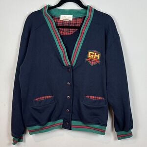 Vintage Geoffrey Hunter Sport Navy Cardigan‎ Mens SZ Medium Dark Academia 90's
